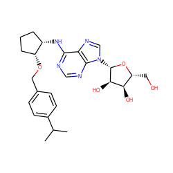 CC(C)c1ccc(CO[C@@H]2CCC[C@@H]2Nc2ncnc3c2ncn3[C@@H]2O[C@H](CO)[C@@H](O)[C@H]2O)cc1 ZINC000096169101