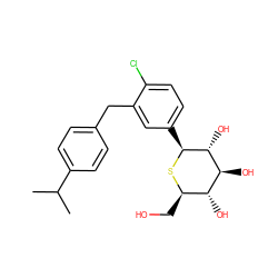 CC(C)c1ccc(Cc2cc([C@@H]3S[C@H](CO)[C@@H](O)[C@H](O)[C@H]3O)ccc2Cl)cc1 ZINC000049070620