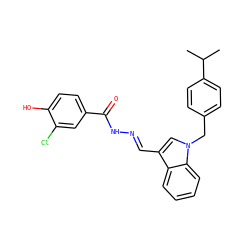 CC(C)c1ccc(Cn2cc(/C=N/NC(=O)c3ccc(O)c(Cl)c3)c3ccccc32)cc1 ZINC000013439060