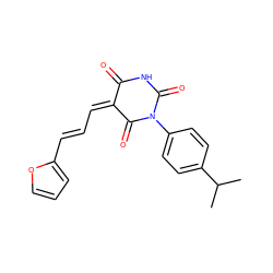 CC(C)c1ccc(N2C(=O)NC(=O)/C(=C/C=C/c3ccco3)C2=O)cc1 ZINC000012382977