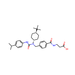 CC(C)c1ccc(NC(=O)N(Cc2ccc(C(=O)NCCC(=O)O)cc2)[C@H]2CC[C@H](C(C)(C)C)CC2)cc1 ZINC000253684661