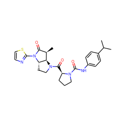 CC(C)c1ccc(NC(=O)N2CCC[C@H]2C(=O)N2CC[C@H]3[C@H]2[C@H](C)C(=O)N3c2nccs2)cc1 ZINC000013527888