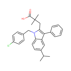 CC(C)c1ccc2c(c1)c(-c1ccccc1)c(CC(C)(C)C(=O)O)n2Cc1ccc(Cl)cc1 ZINC000028130383