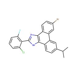 CC(C)c1ccc2c(c1)c1cc(Br)ccc1c1nc(-c3c(F)cccc3Cl)[nH]c21 ZINC000045317722