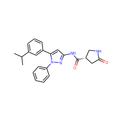 CC(C)c1cccc(-c2cc(NC(=O)[C@@H]3CNC(=O)C3)nn2-c2ccccc2)c1 ZINC000169706997