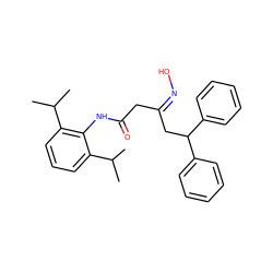 CC(C)c1cccc(C(C)C)c1NC(=O)C/C(CC(c1ccccc1)c1ccccc1)=N\O ZINC000013600139