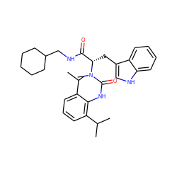 CC(C)c1cccc(C(C)C)c1NC(=O)N(C)[C@@H](Cc1c[nH]c2ccccc12)C(=O)NCC1CCCCC1 ZINC000026577800