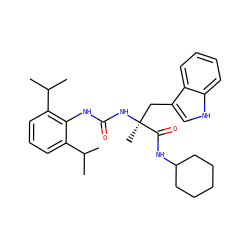 CC(C)c1cccc(C(C)C)c1NC(=O)N[C@@](C)(Cc1c[nH]c2ccccc12)C(=O)NC1CCCCC1 ZINC000026577174