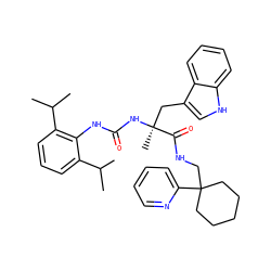 CC(C)c1cccc(C(C)C)c1NC(=O)N[C@@](C)(Cc1c[nH]c2ccccc12)C(=O)NCC1(c2ccccn2)CCCCC1 ZINC000003928372