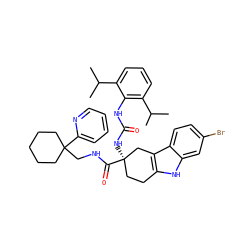 CC(C)c1cccc(C(C)C)c1NC(=O)N[C@@]1(C(=O)NCC2(c3ccccn3)CCCCC2)CCc2[nH]c3cc(Br)ccc3c2C1 ZINC000026828446