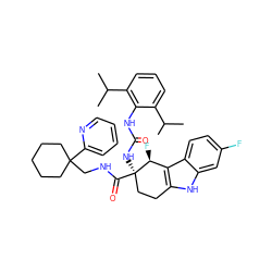 CC(C)c1cccc(C(C)C)c1NC(=O)N[C@@]1(C(=O)NCC2(c3ccccn3)CCCCC2)CCc2[nH]c3cc(F)ccc3c2[C@@H]1F ZINC000026827595