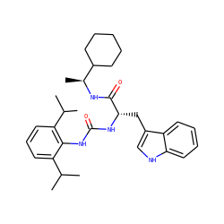 CC(C)c1cccc(C(C)C)c1NC(=O)N[C@@H](Cc1c[nH]c2ccccc12)C(=O)N[C@@H](C)C1CCCCC1 ZINC000026577468