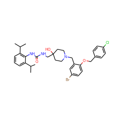 CC(C)c1cccc(C(C)C)c1NC(=O)NCC1(O)CCN(Cc2cc(Br)ccc2OCc2ccc(Cl)cc2)CC1 ZINC000028822148