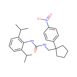 CC(C)c1cccc(C(C)C)c1NC(=O)NCC1(c2ccc([N+](=O)[O-])cc2)CCCC1 ZINC000013736830