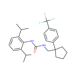 CC(C)c1cccc(C(C)C)c1NC(=O)NCC1(c2ccc(C(F)(F)F)cc2)CCCC1 ZINC000013736826