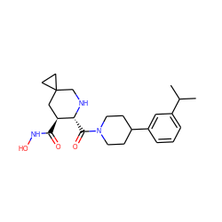 CC(C)c1cccc(C2CCN(C(=O)[C@H]3NCC4(CC4)C[C@@H]3C(=O)NO)CC2)c1 ZINC000029037969