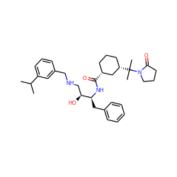 CC(C)c1cccc(CNC[C@H](O)[C@H](Cc2ccccc2)NC(=O)[C@@H]2CCC[C@H](C(C)(C)N3CCCC3=O)C2)c1 ZINC000049777692