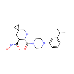 CC(C)c1cccc(N2CCN(C(=O)[C@H]3NCC4(CC4)C[C@@H]3C(=O)NO)CC2)c1 ZINC000029037965