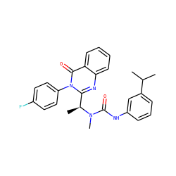 CC(C)c1cccc(NC(=O)N(C)[C@@H](C)c2nc3ccccc3c(=O)n2-c2ccc(F)cc2)c1 ZINC000035850162