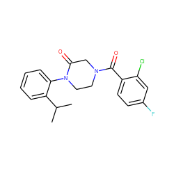 CC(C)c1ccccc1N1CCN(C(=O)c2ccc(F)cc2Cl)CC1=O ZINC000059281769