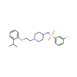 CC(C)c1ccccc1OCCN1CCC(NS(=O)(=O)c2cccc(F)c2)CC1 ZINC000653795650