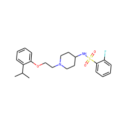 CC(C)c1ccccc1OCCN1CCC(NS(=O)(=O)c2ccccc2F)CC1 ZINC000653795345