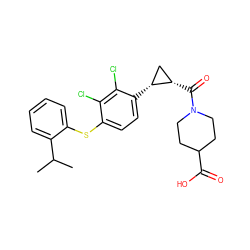 CC(C)c1ccccc1Sc1ccc([C@@H]2C[C@@H]2C(=O)N2CCC(C(=O)O)CC2)c(Cl)c1Cl ZINC000028093169