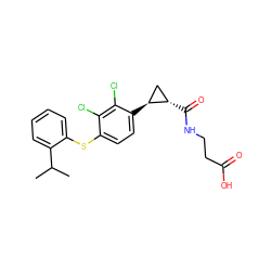 CC(C)c1ccccc1Sc1ccc([C@H]2C[C@@H]2C(=O)NCCC(=O)O)c(Cl)c1Cl ZINC000000593741