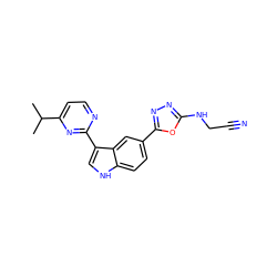 CC(C)c1ccnc(-c2c[nH]c3ccc(-c4nnc(NCC#N)o4)cc23)n1 ZINC000203727031