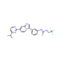 CC(C)c1ccnc(-c2ccn3c(-c4cccc(NC(=O)NCC(F)(F)F)c4)cnc3c2)n1 ZINC000169704702