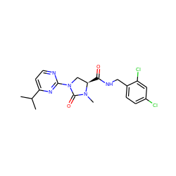 CC(C)c1ccnc(N2C[C@@H](C(=O)NCc3ccc(Cl)cc3Cl)N(C)C2=O)n1 ZINC000095565713