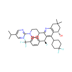 CC(C)c1cnc(N2CCC(c3nc4c(c(C5CCC(F)(F)CC5)c3[C@@H](F)c3ccc(C(F)(F)F)cc3)[C@@H](O)CC(C)(C)C4)CC2)nc1 ZINC000218277484