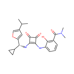 CC(C)c1coc([C@H](Nc2c(Nc3cccc(C(=O)N(C)C)c3O)c(=O)c2=O)C2CC2)c1 ZINC000101117182