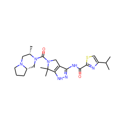 CC(C)c1csc(C(=O)Nc2n[nH]c3c2CN(C(=O)N2C[C@@H]4CCCN4C[C@@H]2C)C3(C)C)n1 ZINC000114182374