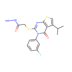 CC(C)c1csc2nc(SCC(=O)NN)n(-c3cccc(F)c3)c(=O)c12 ZINC000028133966