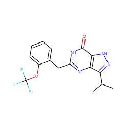 CC(C)c1n[nH]c2c(=O)[nH]c(Cc3ccccc3OC(F)(F)F)nc12 ZINC000034021820