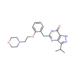 CC(C)c1n[nH]c2c(=O)[nH]c(Cc3ccccc3OCCN3CCOCC3)nc12 ZINC000036424810