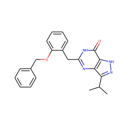 CC(C)c1n[nH]c2c(=O)[nH]c(Cc3ccccc3OCc3ccccc3)nc12 ZINC000040395157