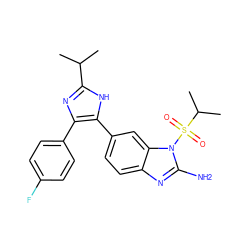 CC(C)c1nc(-c2ccc(F)cc2)c(-c2ccc3nc(N)n(S(=O)(=O)C(C)C)c3c2)[nH]1 ZINC000013641294