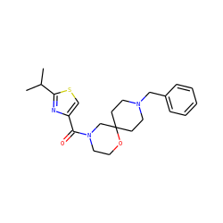 CC(C)c1nc(C(=O)N2CCOC3(CCN(Cc4ccccc4)CC3)C2)cs1 ZINC000064548900