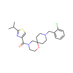 CC(C)c1nc(C(=O)N2CCOC3(CCN(Cc4ccccc4Cl)CC3)C2)cs1 ZINC000064559235