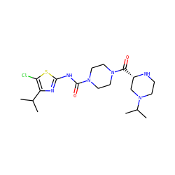 CC(C)c1nc(NC(=O)N2CCN(C(=O)[C@H]3CN(C(C)C)CCN3)CC2)sc1Cl ZINC000653687654