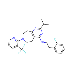 CC(C)c1nc2c(c(NCCc3ccccc3F)n1)CCN(c1ncccc1C(F)(F)F)CC2 ZINC000144405173