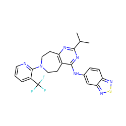 CC(C)c1nc2c(c(Nc3ccc4nsnc4c3)n1)CCN(c1ncccc1C(F)(F)F)CC2 ZINC000145101480