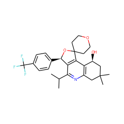 CC(C)c1nc2c(c3c1[C@@H](c1ccc(C(F)(F)F)cc1)OC31CCOCC1)[C@@H](O)CC(C)(C)C2 ZINC000114343243