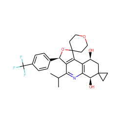 CC(C)c1nc2c(c3c1[C@@H](c1ccc(C(F)(F)F)cc1)OC31CCOCC1)[C@@H](O)CC1(CC1)[C@H]2O ZINC000146871135