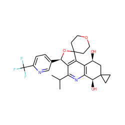 CC(C)c1nc2c(c3c1[C@@H](c1ccc(C(F)(F)F)nc1)OC31CCOCC1)[C@@H](O)CC1(CC1)[C@H]2O ZINC000147025890