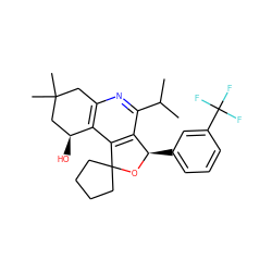 CC(C)c1nc2c(c3c1[C@@H](c1cccc(C(F)(F)F)c1)OC31CCCC1)[C@@H](O)CC(C)(C)C2 ZINC000114344052