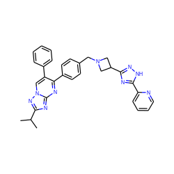 CC(C)c1nc2nc(-c3ccc(CN4CC(c5n[nH]c(-c6ccccn6)n5)C4)cc3)c(-c3ccccc3)cn2n1 ZINC000261077802