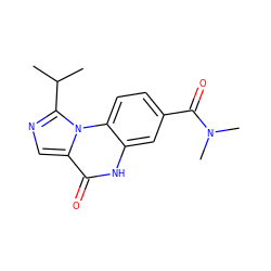 CC(C)c1ncc2c(=O)[nH]c3cc(C(=O)N(C)C)ccc3n12 ZINC000043196338